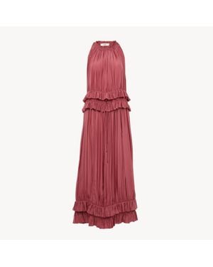 Chloé ウォッシュドシルクポンジェ製ノースリーブ ロングドレス - レッド