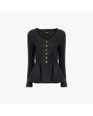 Chloé Button-Front Peplum Leather Jacket - Black