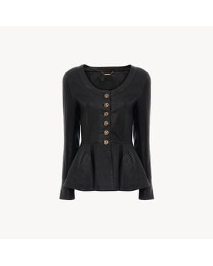 Chloé Button-Front Peplum Leather Jacket - Black