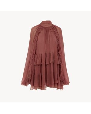 Chloé シルクモスリン製ミニケープドレス - レッド
