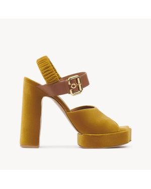 Chloé Ariaプラットフォーム サンダル 婦人向け ゴールド サイズ ポリエステル 100% 牛革（カーフ） - メタリック