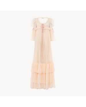 Chloé シルクモスリン＆レース製オーバーサイズ ロングフリルドレス - ピンク