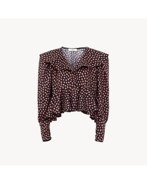 Chloé V-Neck Ruffle Top - Red