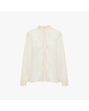 Chloé シルクジョーゼット＆レース製フルイドブラウス - ホワイト