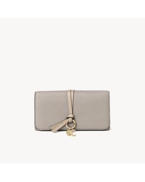 Chloé Alphabet Wallet With Flap In Grained Leather - Grey