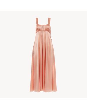 Chloé シルクサテン製ノースリーブのルーシュ付きロングドレス - ピンク