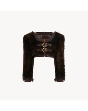 Chloé Cropped Leather-Trimmed Shearling Jacket - Black