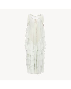 Chloé シルクモスリン製オーバーサイズ ロングフリルドレス - ホワイト