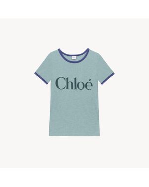 Chloé コットン混紡ジャージー製フィットロゴTシャツ 婦人向け グリーン サイズ コットン 52% ポリエステル 48 - ブルー