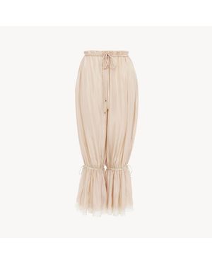 Chloé ウォッシュドシルクポンジェ＆レース製フルイド クロップドパンツ 婦人向け ピンク サイズ シルク 100 - ナチュラル