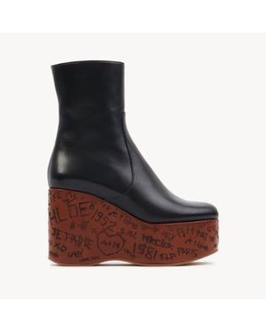 Chloé Maxime Wedge Ankle Boot 100% Calf-Skin Leather - Brown