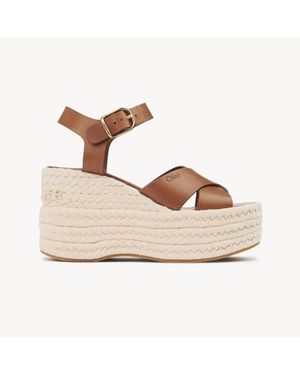 Chloé Islaウェッジ エスパドリーユ 婦人向け ブラウン サイズ 牛革（カーフ） 100 - ナチュラル