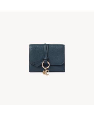 Chloé Small Alphabet Tri-fold In Grained Leather - Blue