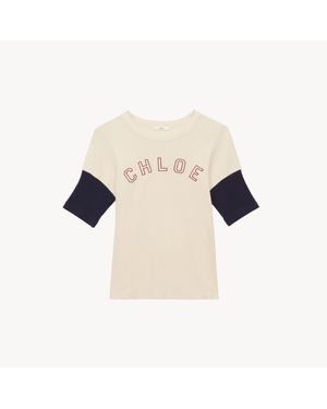 Chloé フレームコットンウール製フィットロゴ Tシャツ 婦人向け ホワイト サイズ コットン 85% ウール 15 - ナチュラル