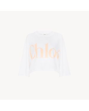 Chloé コットンジャージー製オーバーサイズ クロップド ロゴTシャツ - ホワイト