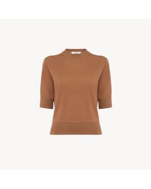 Chloé ファインメリノウールニット製ショートスリーブ ロゴセーター 婦人向け ブラウン サイズ ウール 100