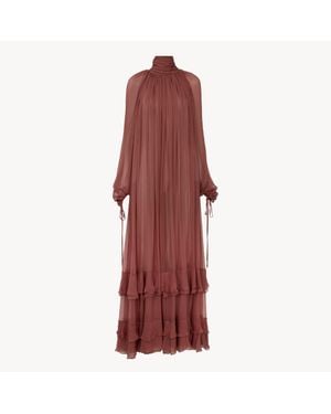 Chloé シルクモスリン製ギャザーロングドレス - レッド