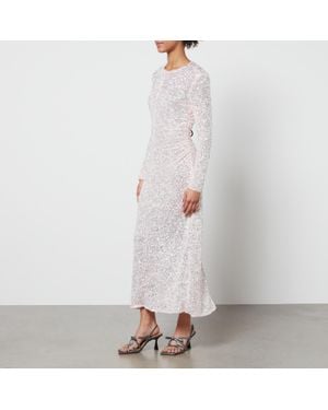 Ganni 3D Sequined Mesh Maxi Dress - White