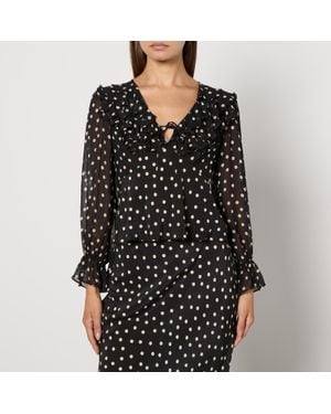 RIXO London Lasca Polka Dot Silk-Chiffon Blouse - Black