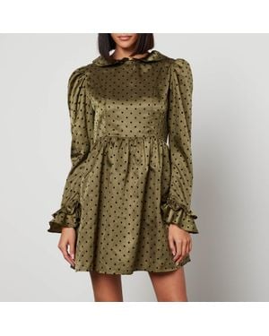BATSHEVA Prairie Polka-Dot Satin Mini Dress - Green