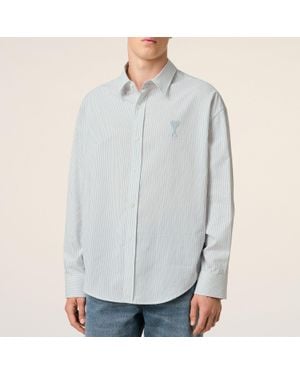 Ami Paris Boxy-Fit Pinstriped Cotton-Poplin Shirt - Gray