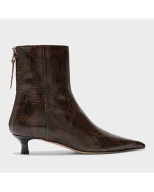 Aeyde Zoe Snake Print Leather Kitten Heeled Boots - Brown