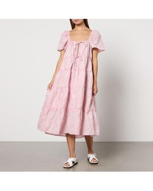 Ganni Textured Cloqué Tiered Maxi Dress - Pink