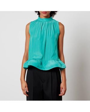 Lanvin Satin Peplum Halterneck Top - Blue