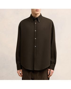 Ami Paris De Coeur Cotton-Silk Boxy Fit Shirt - Black