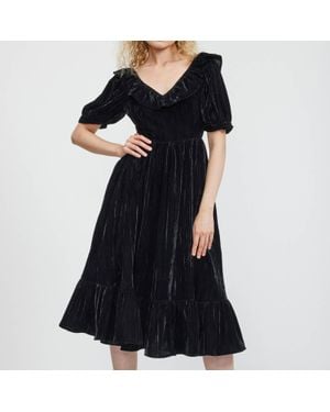 BATSHEVA Ruffle May Crushed Velvet Dress - Black