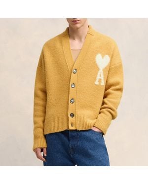 Ami Paris Off De Coeur Alpaca-Blend Cardigan - Yellow