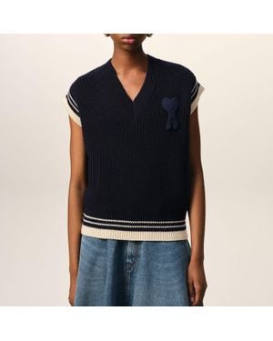 Ami Paris Ribbed-Knit Vest - Black
