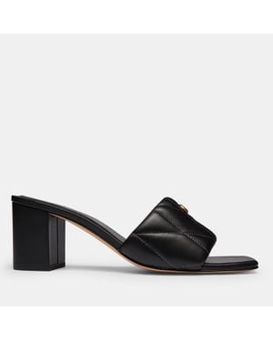 COACH Quilted Leather Block Heeled Sandals - Black