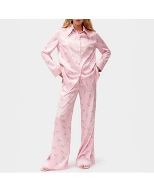 Sleeper Blossom Floral-Printed Satin Lounge Shirt - Pink