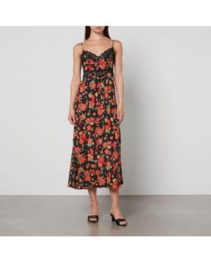 RIXO London Amora Floral-Print Silk Midi Dress - Red