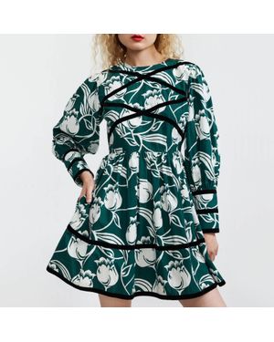 BATSHEVA Mini Clemmie Floral-Print Crepe Dress - Green
