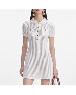 Self-Portrait Cotton Crochet Mini Dress - White