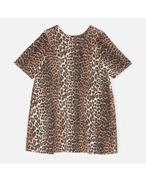 Ganni Leopard-Print Denim Open-Back Mini Dress - Natural