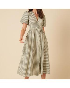Nobody's Child Starlight Striped Cotton-Seersucker Dress - Green