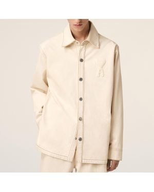 Ami Paris Logo-Appliqué Cotton-Twill Overshirt - Natural
