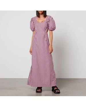 Ganni Striped Cut-Out Organic Cotton Dress - Purple