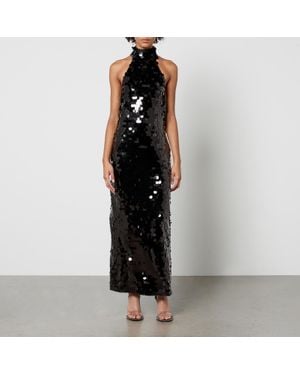 De La Vali Capella Sequined Mesh Midi Dress - Black