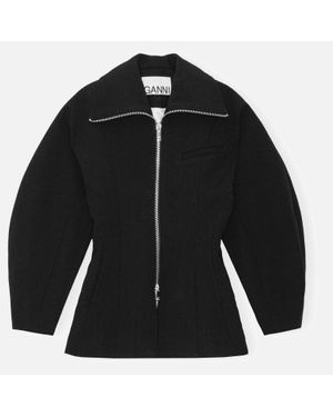 Ganni Bonded Crepe Curve Sleeve Jacket - Black