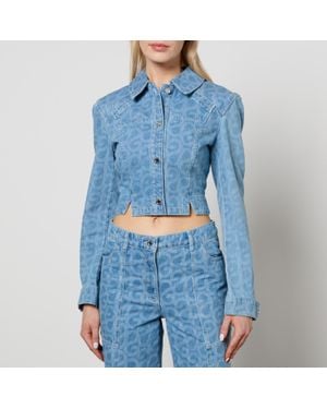 Stine Goya Sammie Cropped Logo Denim Jacket - Blue