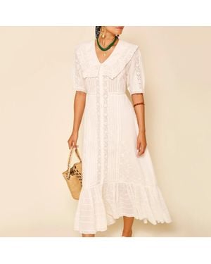 RIXO London Edina Pansy Floral-Embroidered Cotton-Voile Dress - Natural