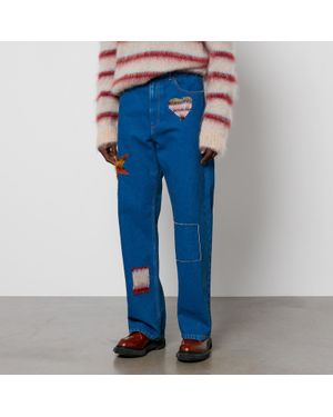 Marni Mohair Patchwork Denim Straight-Leg Jeans - Blue