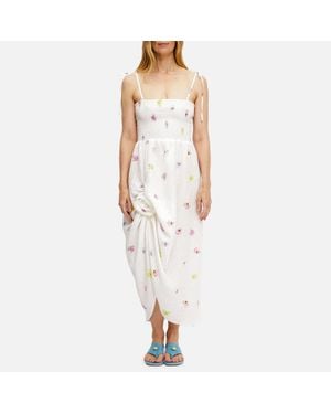 Sleeper Atlanta Linen Rosette Strap Dress - White