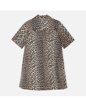 【GANNI】LEOPARD OPEN-BACK MINI DENIM DRESS Leopard Leopard Open-back Mini Denim Dress | GANNI US