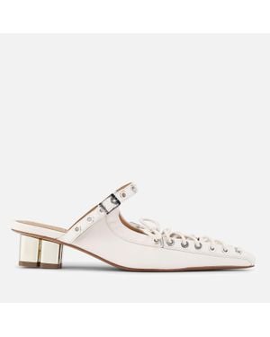 Ganni Eyelet-Embellished Oleatex Heeled Mules - White