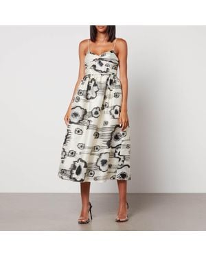 Stine Goya Abby Floral-Print Satin Midi Dress - Metallic
